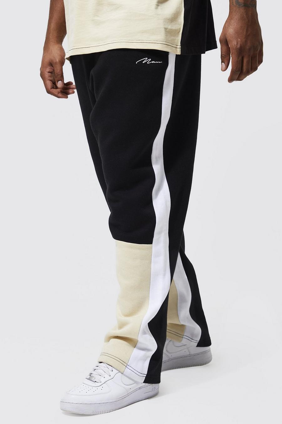 Pantaloni tuta Man Plus Size a gamba ampia a blocchi di colore, Black nero