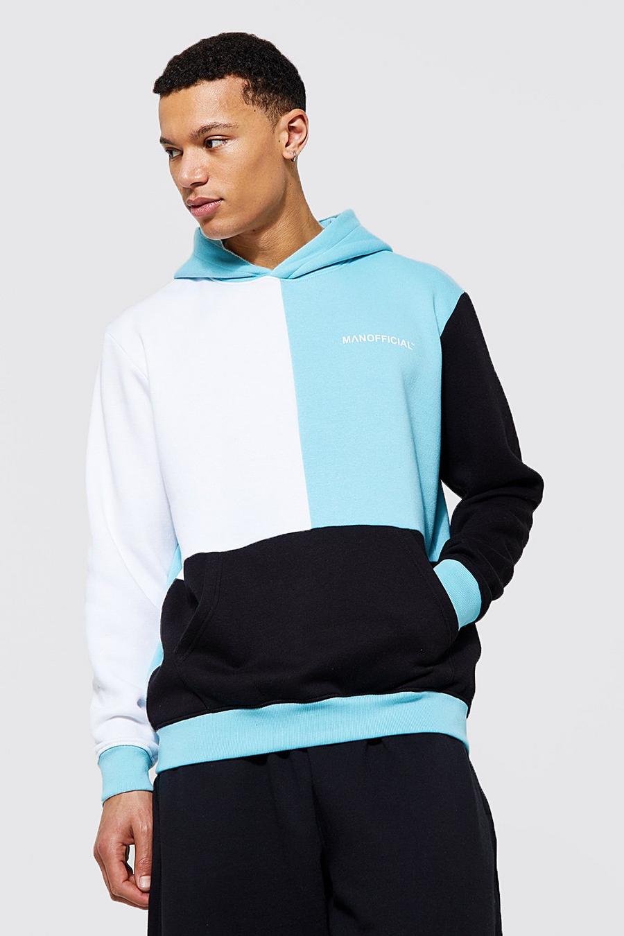 Blue Tall Colour Block Man Official Hoodie image number 1