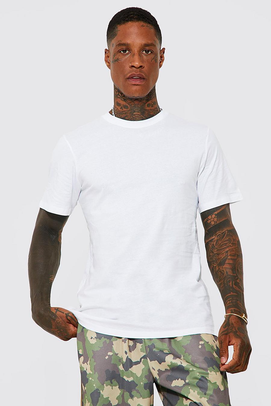 White Basic Longline Crew Neck T-shirt image number 1