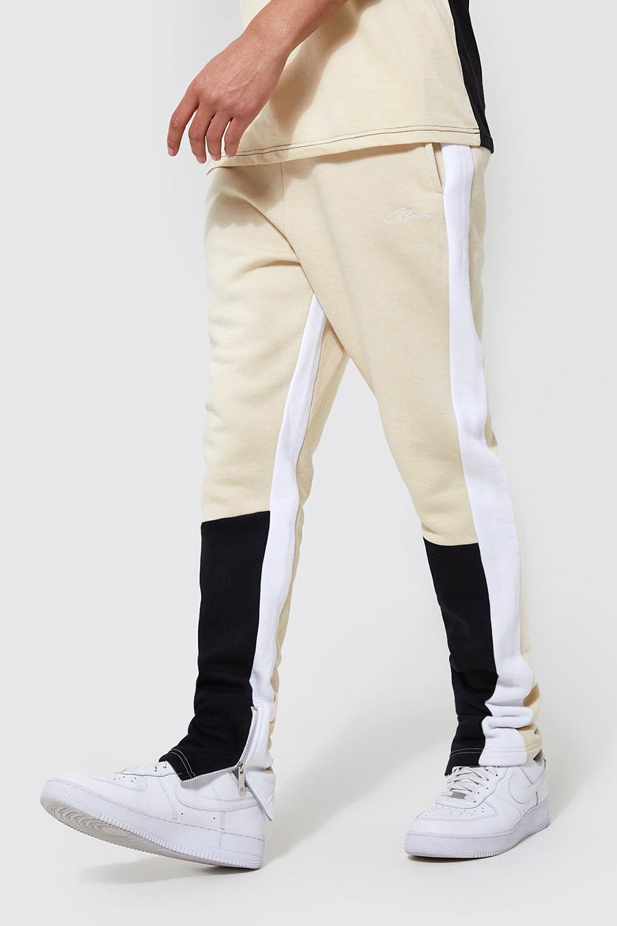Sand Tall Slim Fit Man Colour Block Joggers image number 1