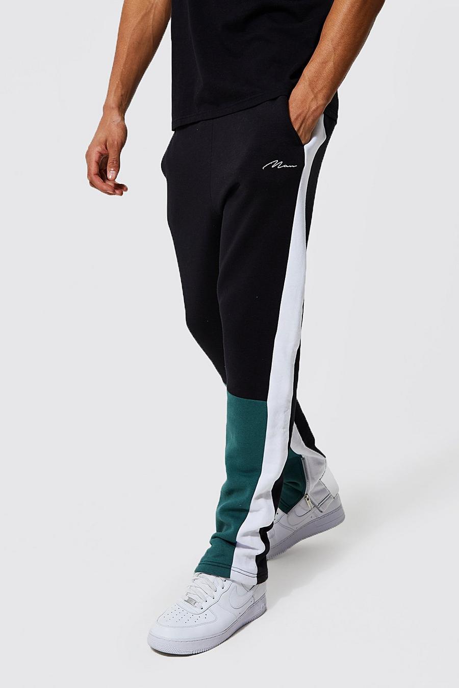 Tall Slim-Fit Man Colorblock Jogginghose, Black image number 1