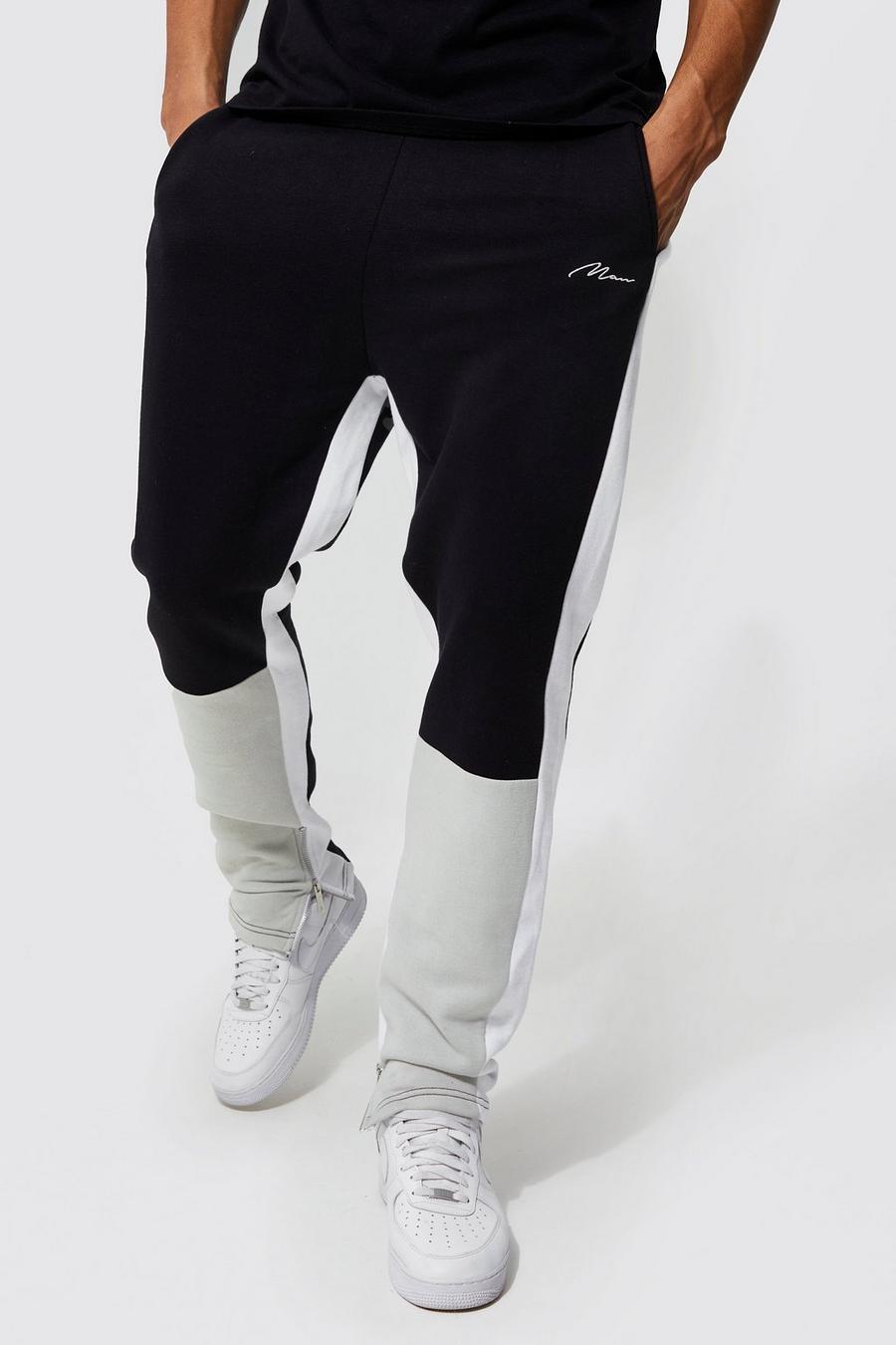 Tall Slim-Fit Man Colorblock Jogginghose, Black image number 1