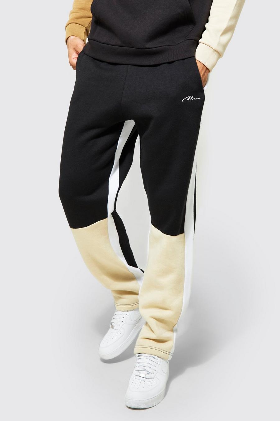 Pantaloni tuta Man Tall a gamba ampia a blocchi di colore, Black image number 1