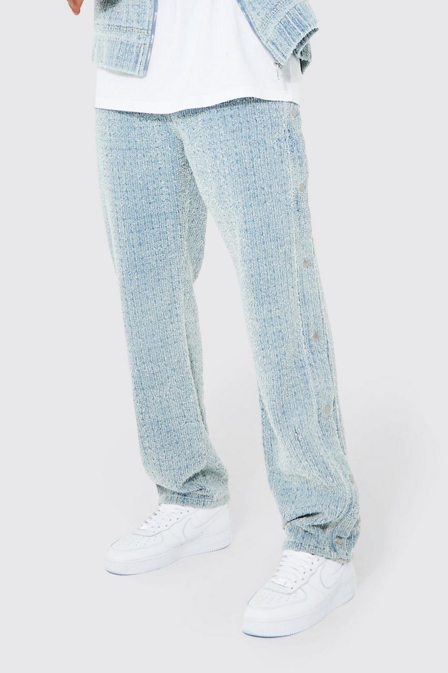 Light blue Relaxed Fit Fabric Interest Popper Side Jeans image number 1