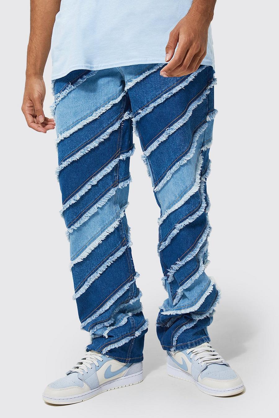 Mid blue Relaxed Fit Panel Patchwork Jeans image number 1