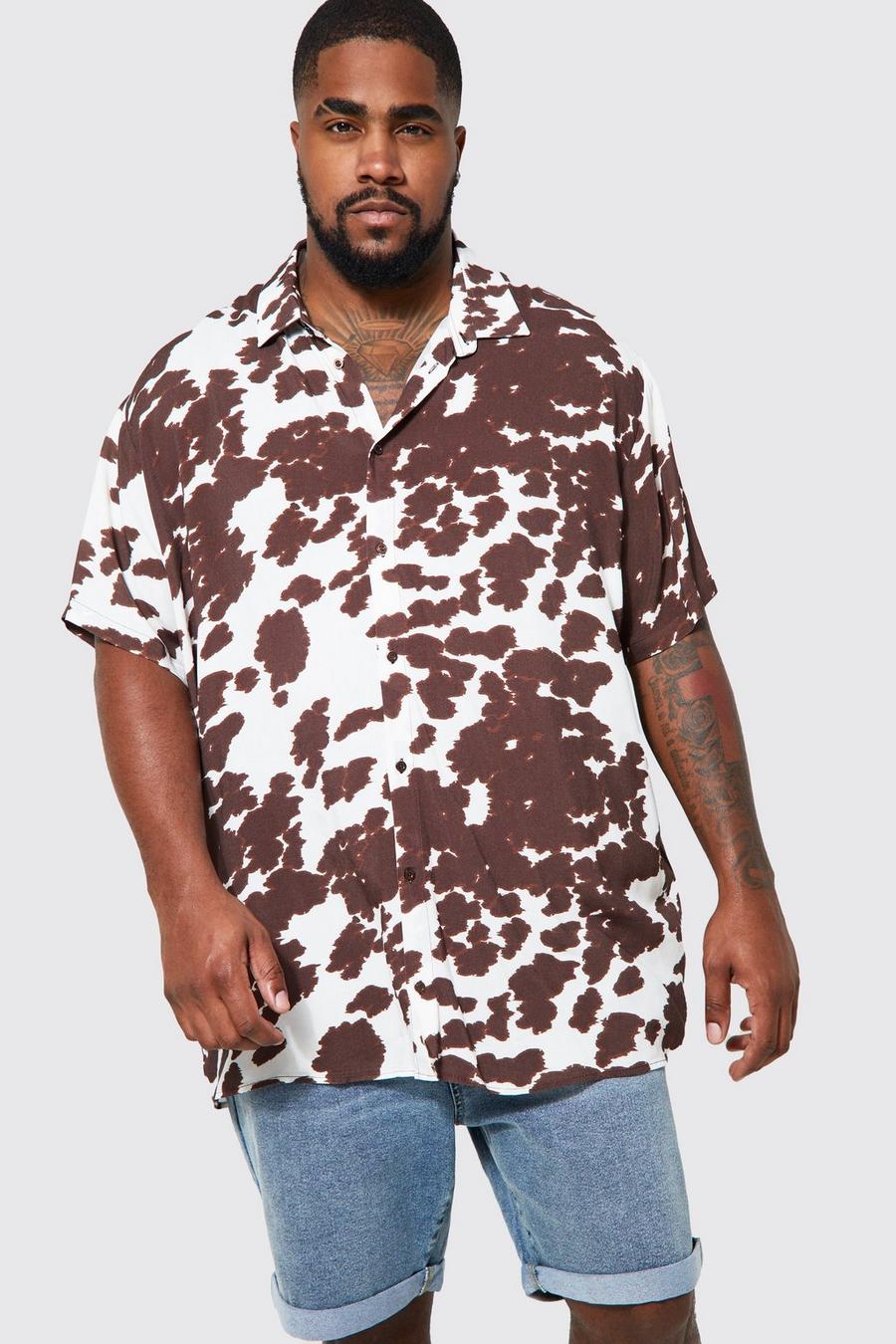 Brown Plus Viscose Cow Print Shirt image number 1