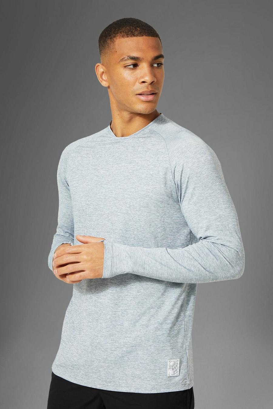 Grey grå Man Active Marl Raglan Long Sleeve T-shirt