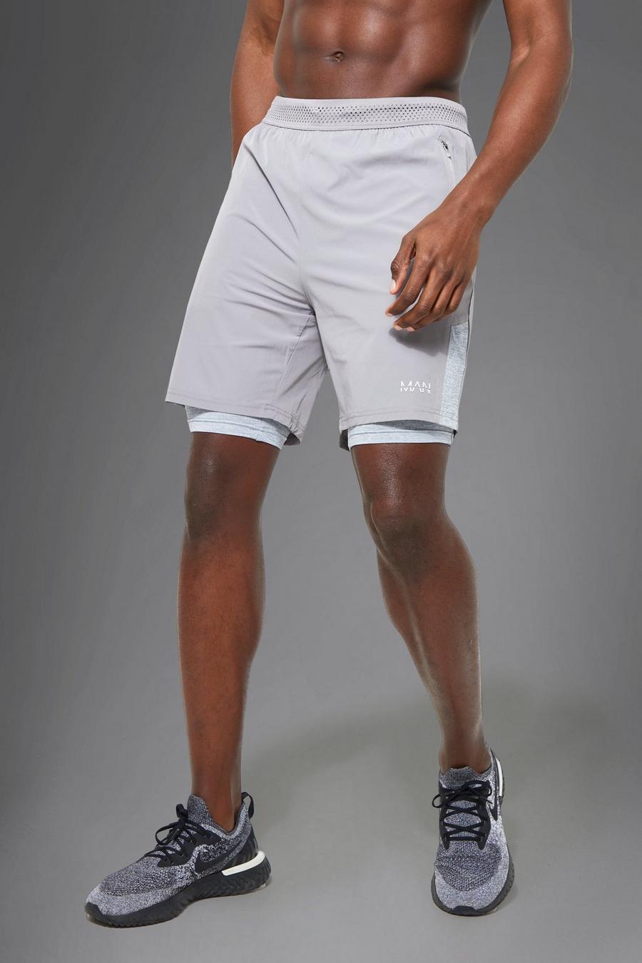 Grey grau Man Sportieve 2-In-1 Shorts