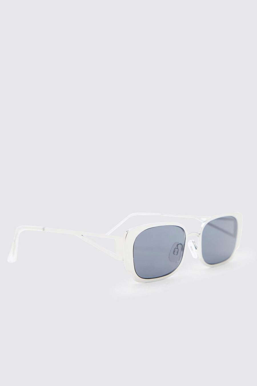 Silver Metal Rectangle Sunglasses