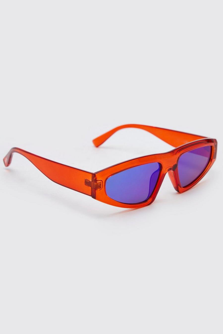 Red Plastic Angled Flat Top Sunglasses image number 1