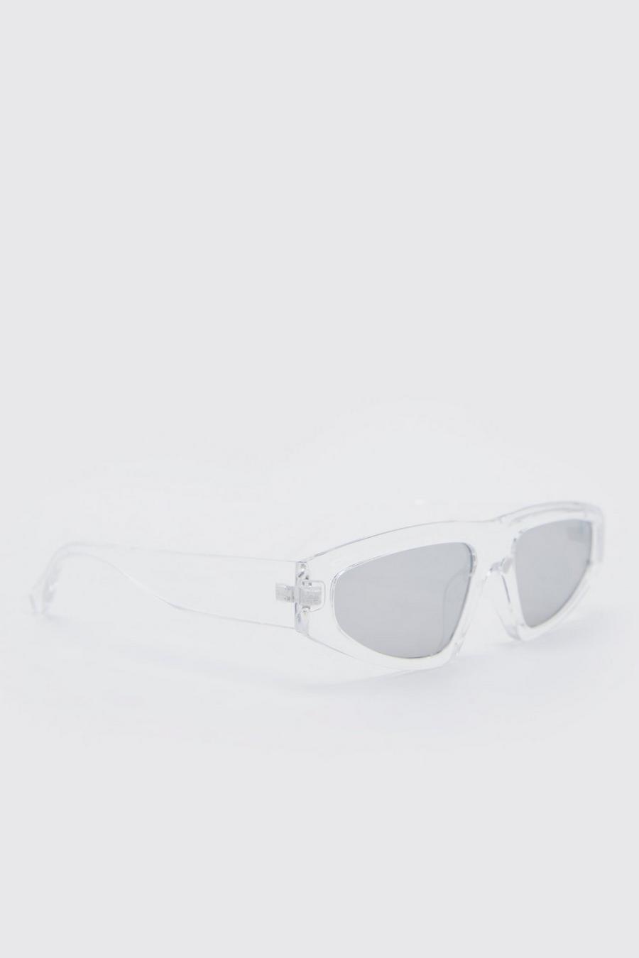 White Plastic Angled Flat Top Sunglasses image number 1