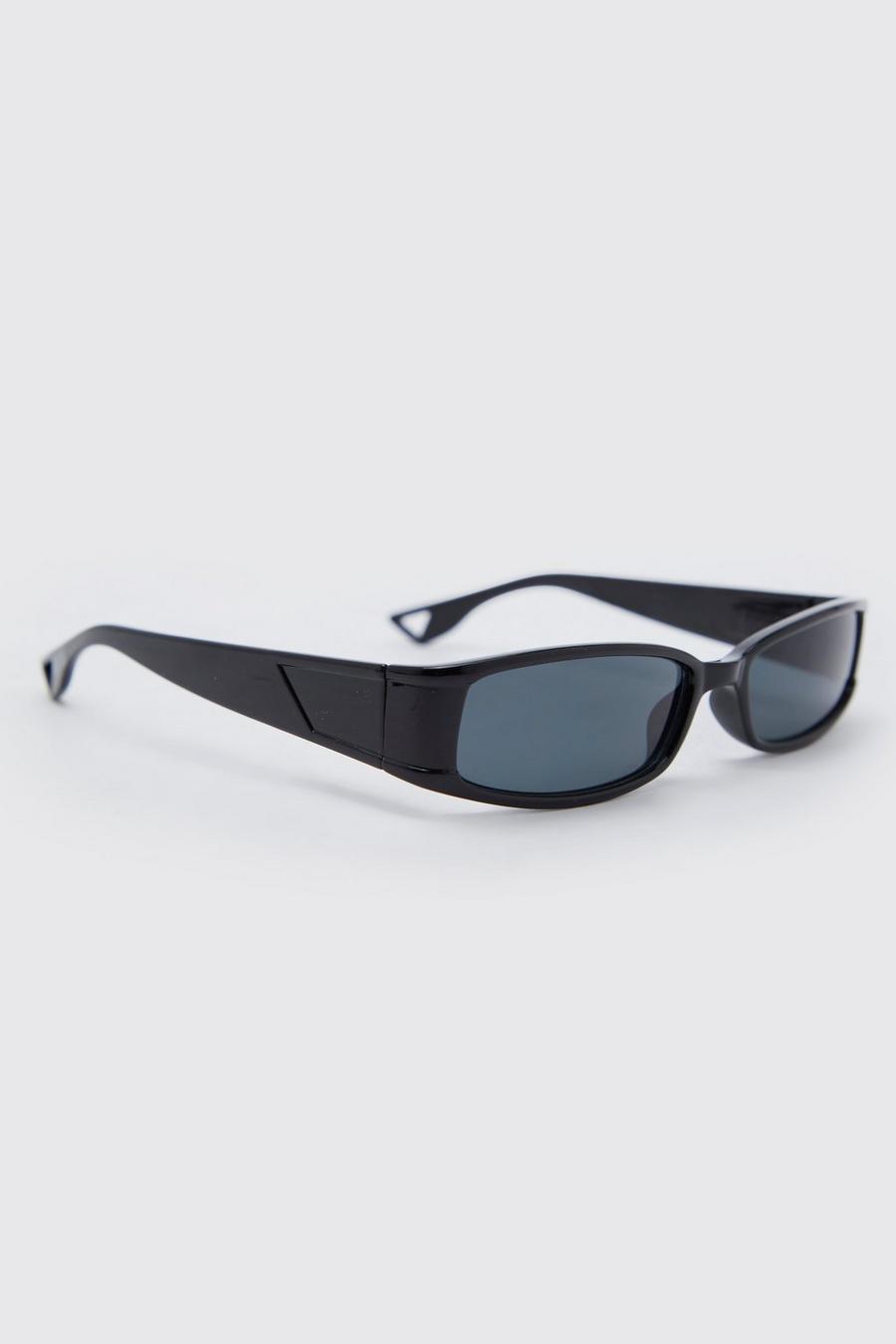 Black Narrow Wrap Sunglasses image number 1