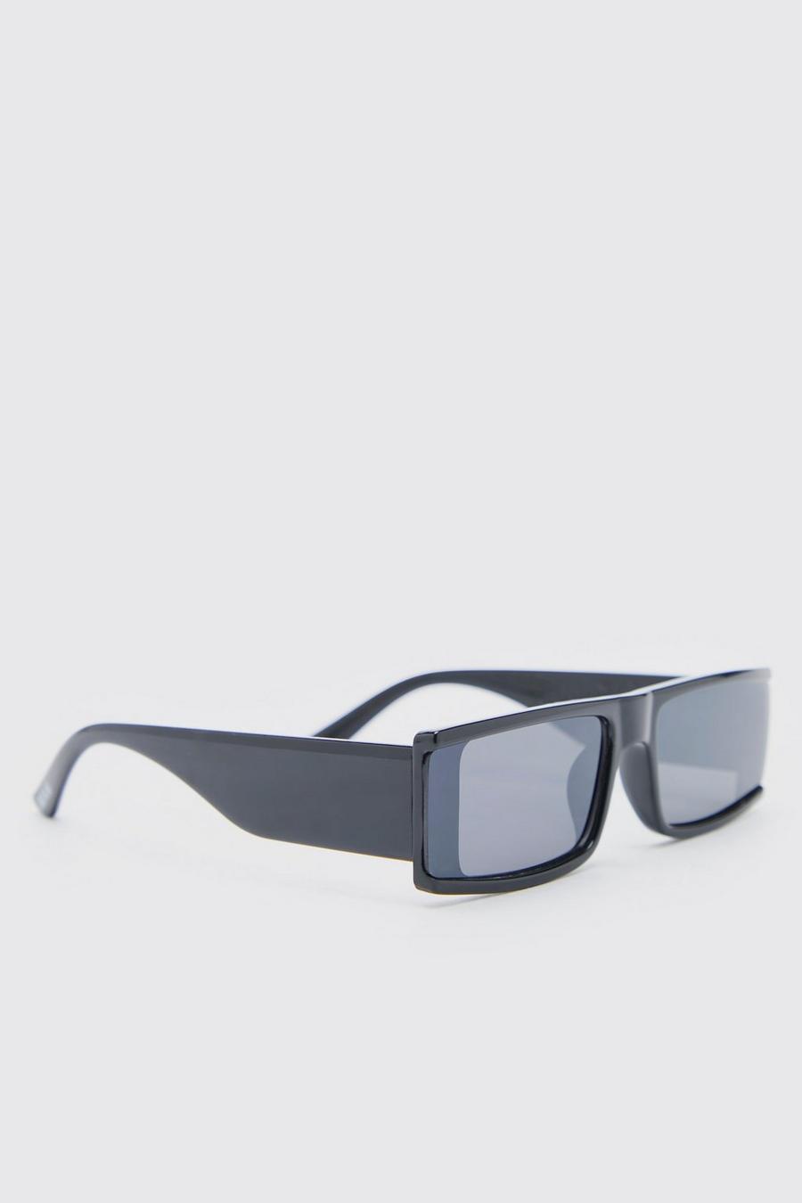 Gafas de sol de plástico estilo visera superpuestas, Black image number 1