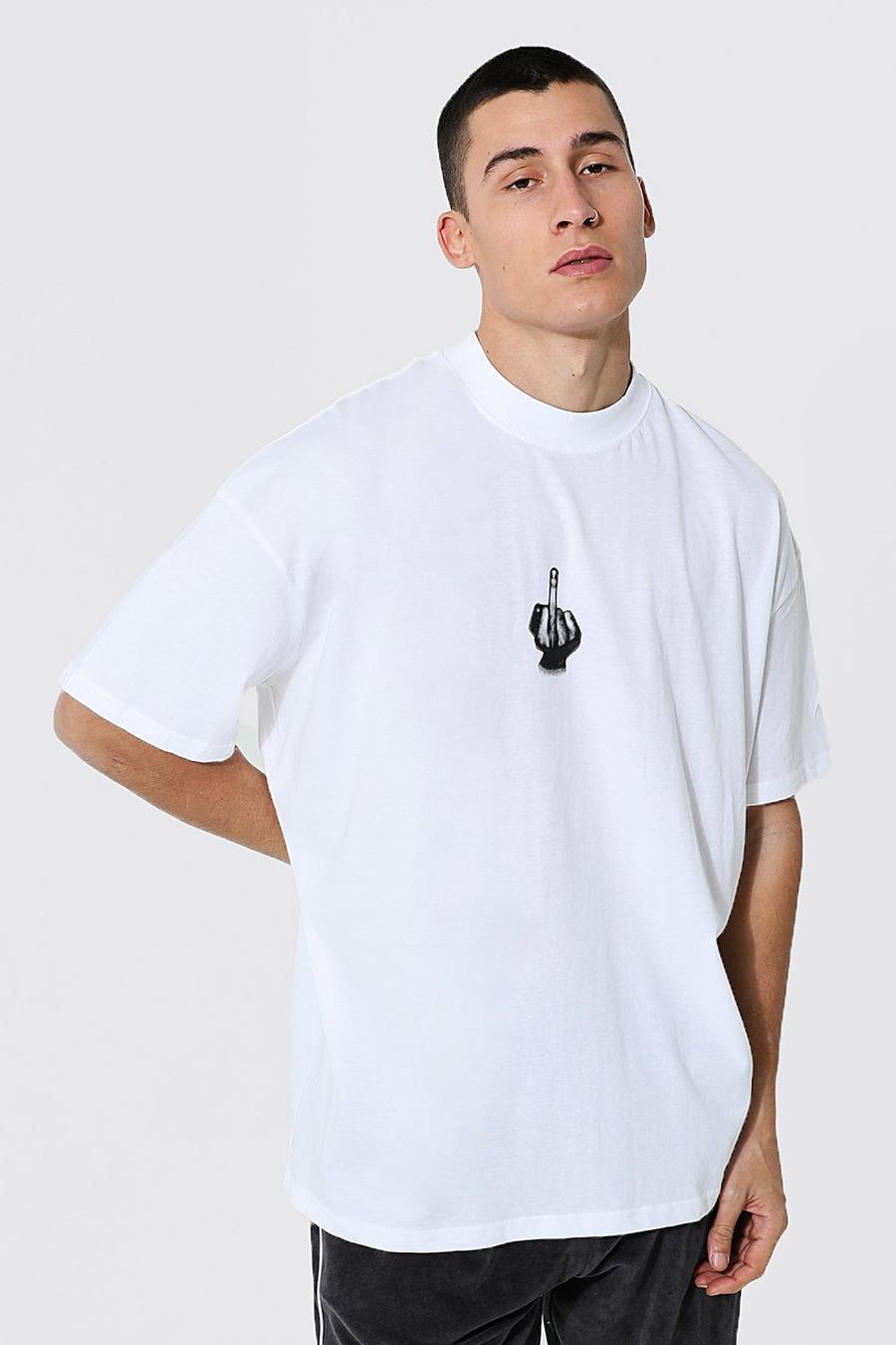 Oversized Extended Neck Hand Print T-shirt | boohoo