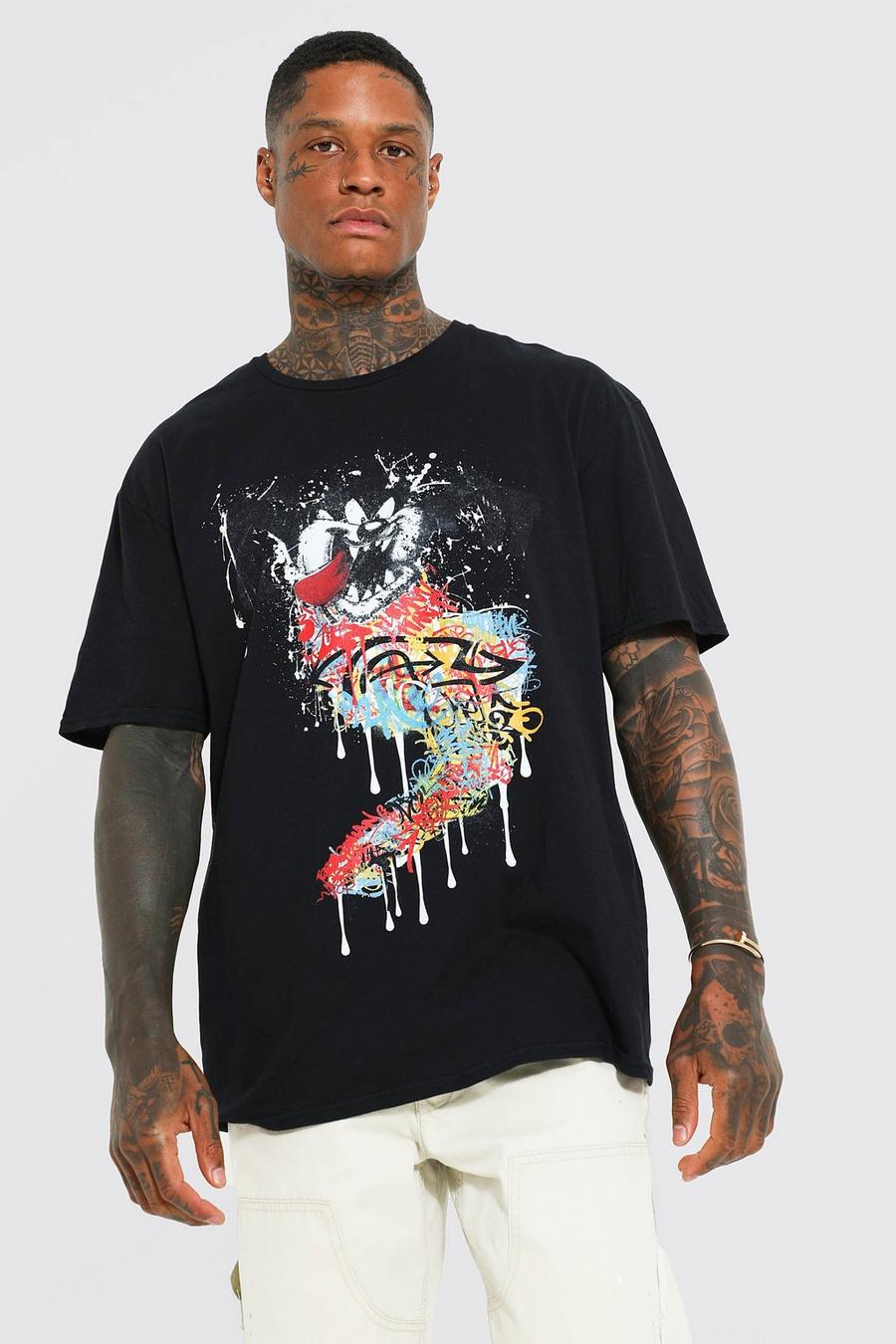 Camiseta oversize con estampado de grafiti Taz, Black image number 1