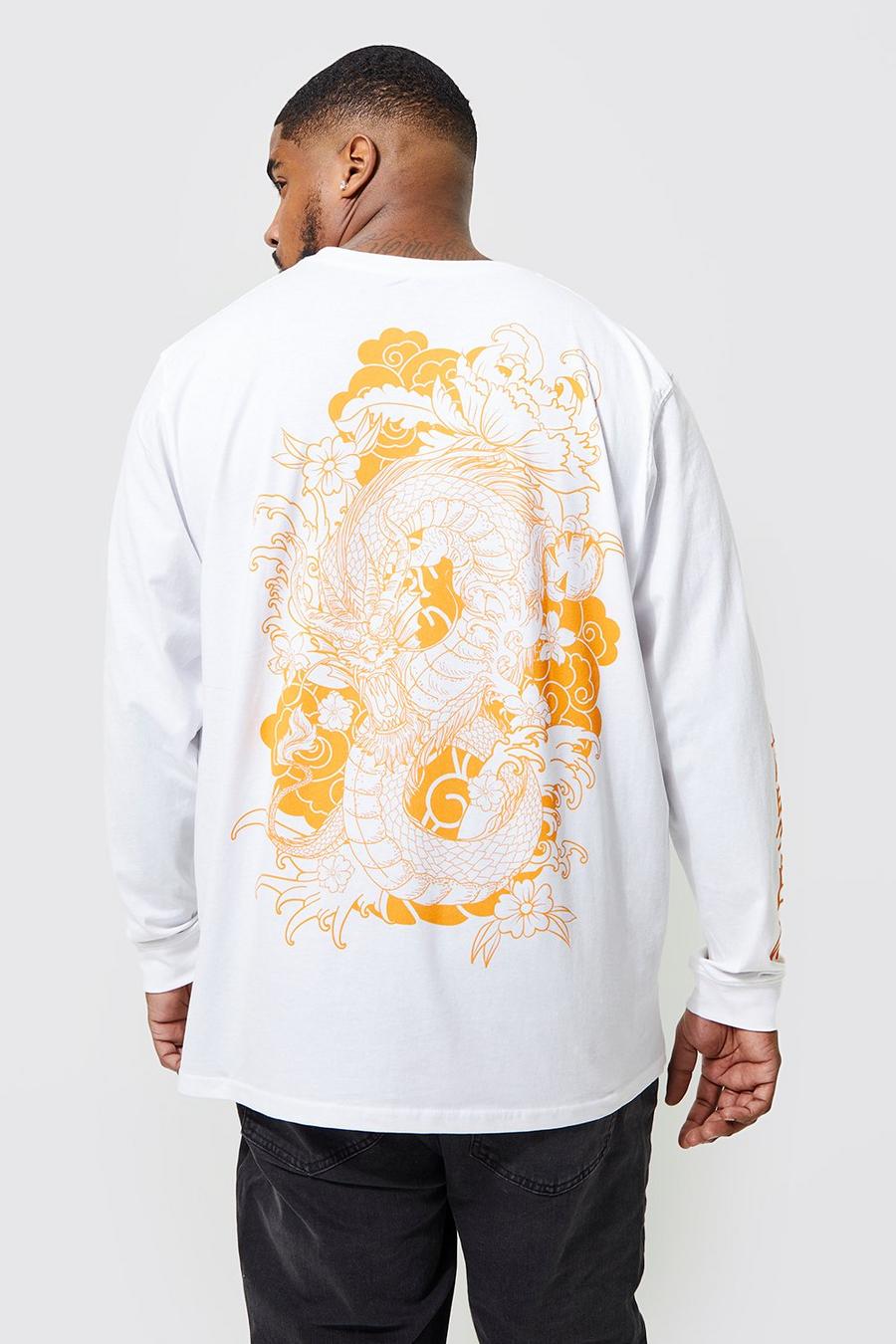 Grande taille - T-shirt à manches longues à imprimé dragon, White image number 1