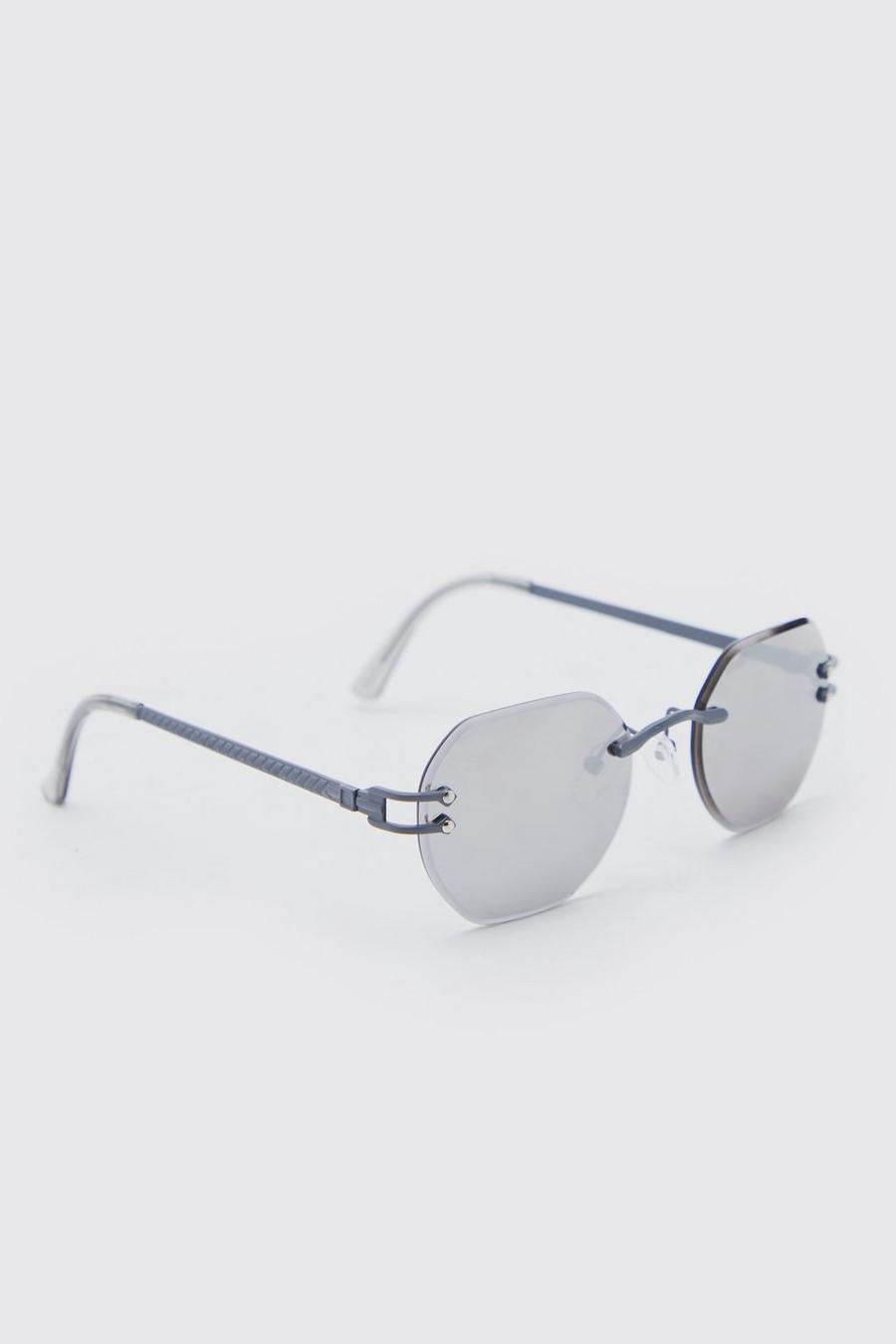 Charcoal grey Metal Mirrored Hexagon Sunglasses image number 1