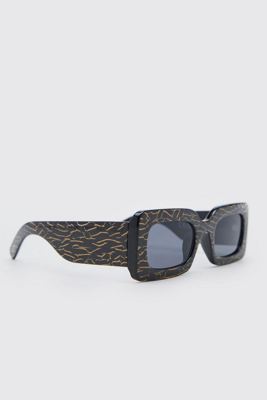 Gafas de sol s anchas con estampado de grietas, Black image number 1
