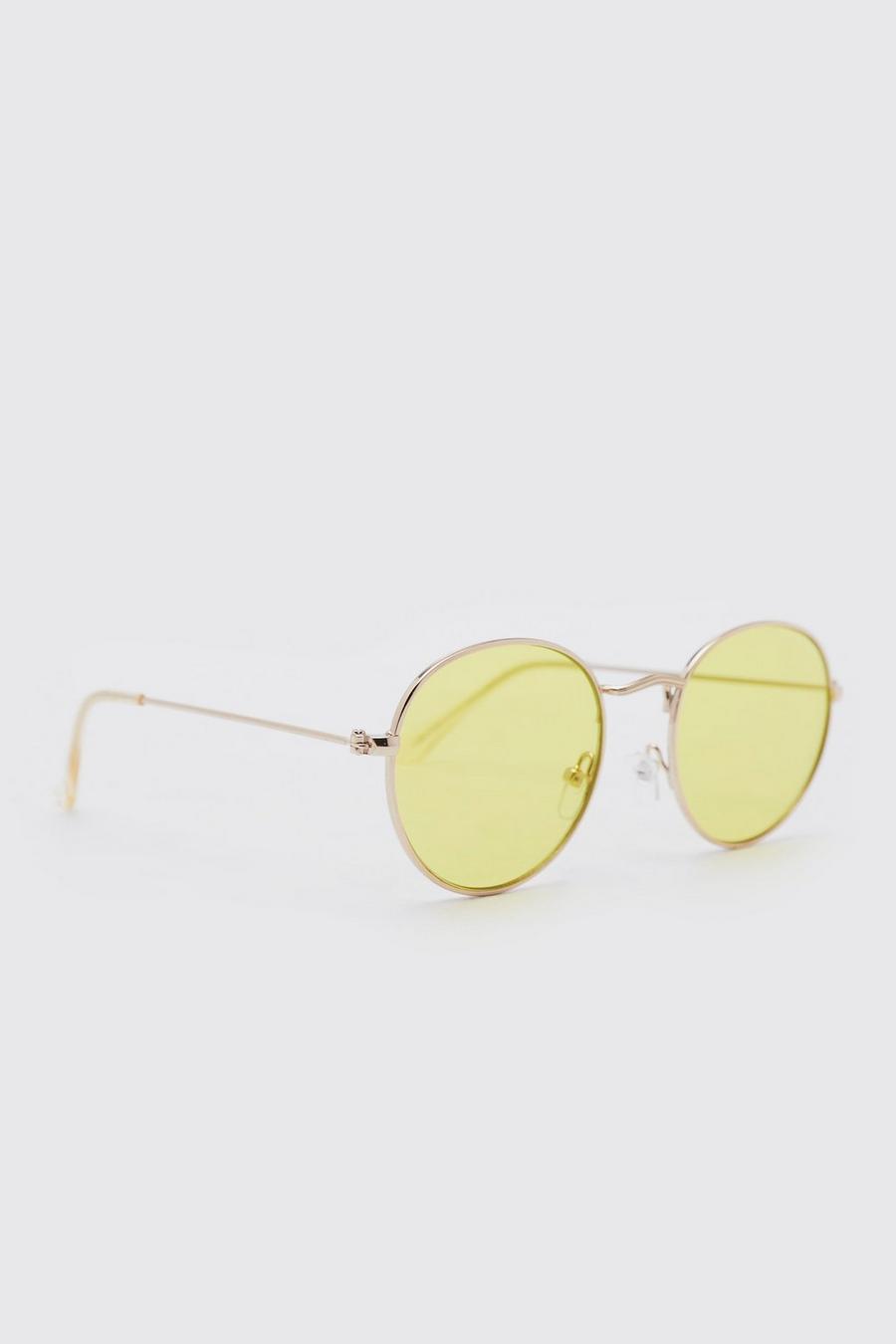 Yellow jaune Metal Round Sunglasses