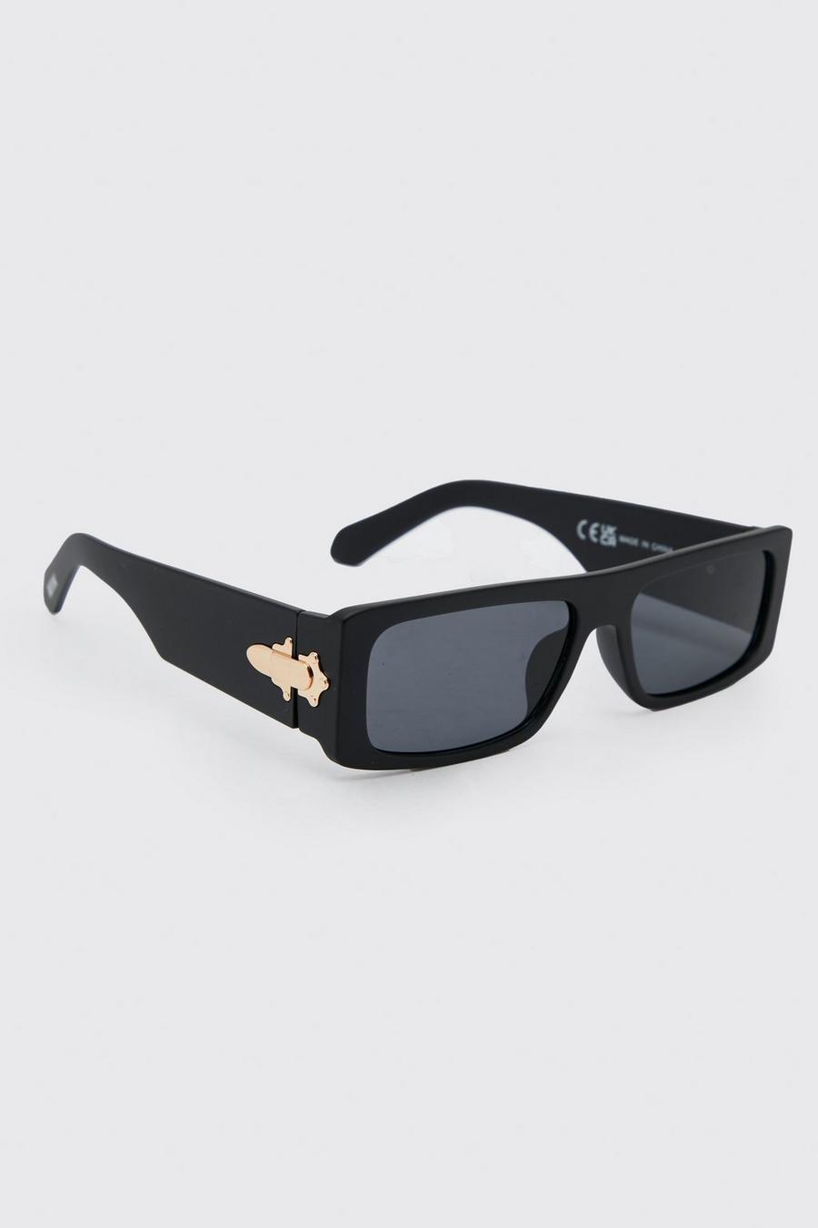 Black Plastic Metal Hinge Sunglasses image number 1