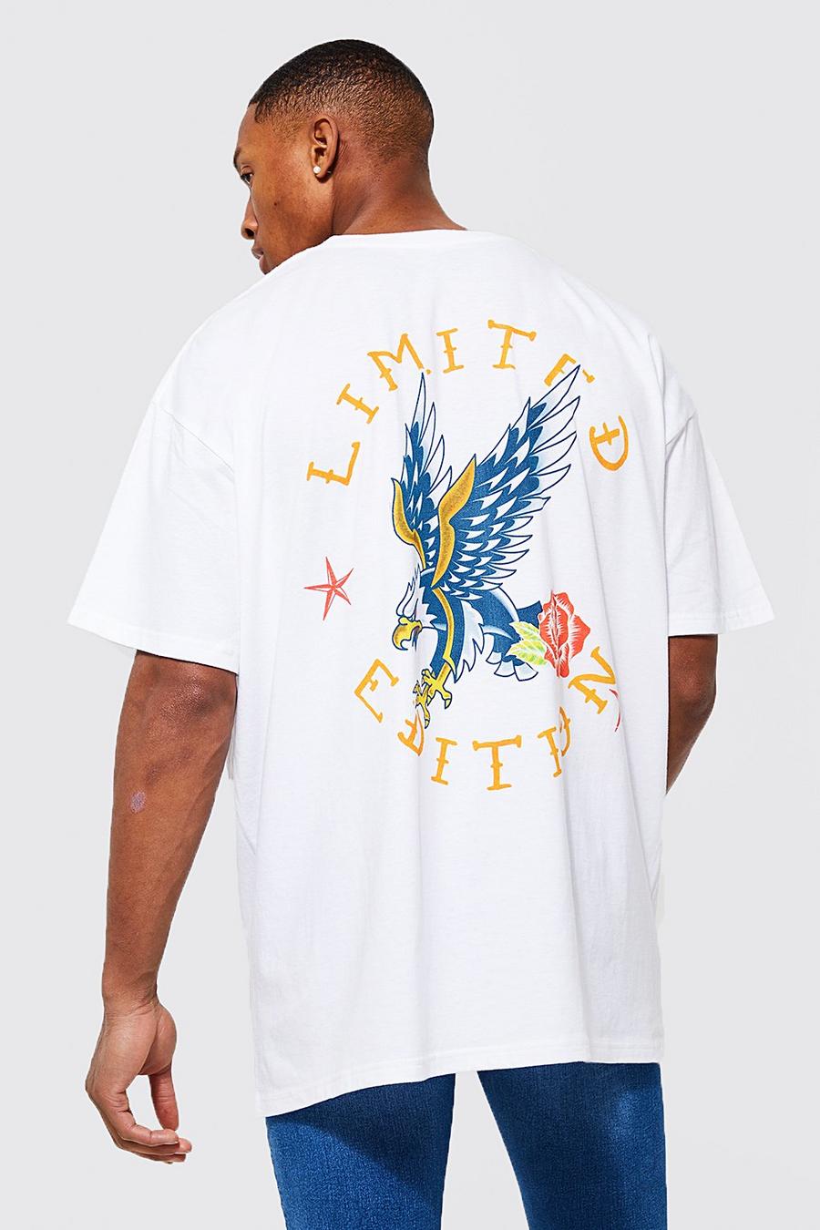 Camiseta oversize con estampado Limited de águila, White image number 1