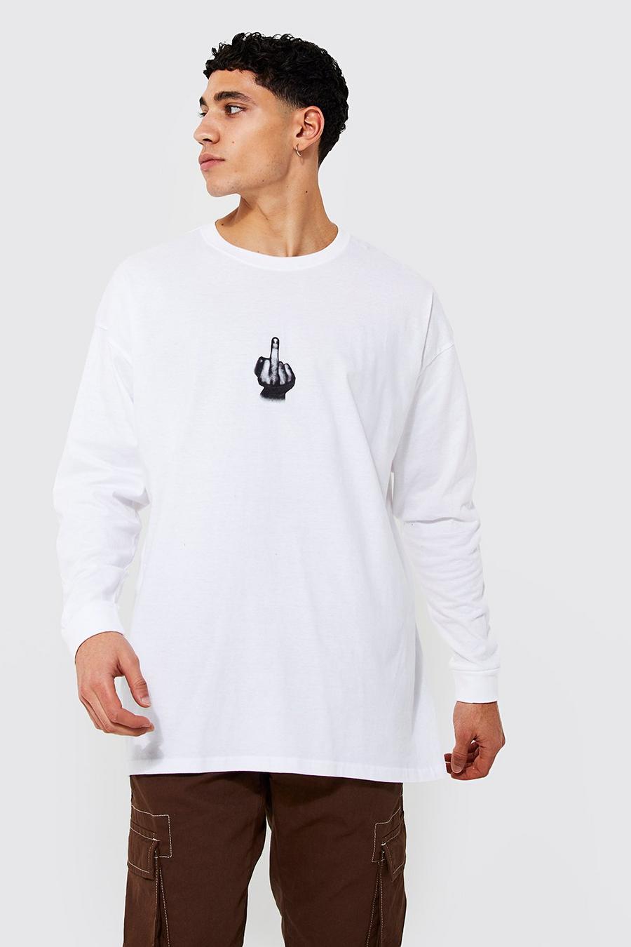 Langärmeliges T-Shirt in Übergröße mit Hand-Print hinten , Weiß white