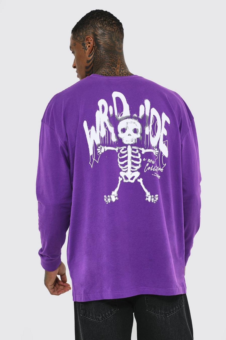 T-shirt oversize à manches longues et imprimé ours en peluche, Purple image number 1