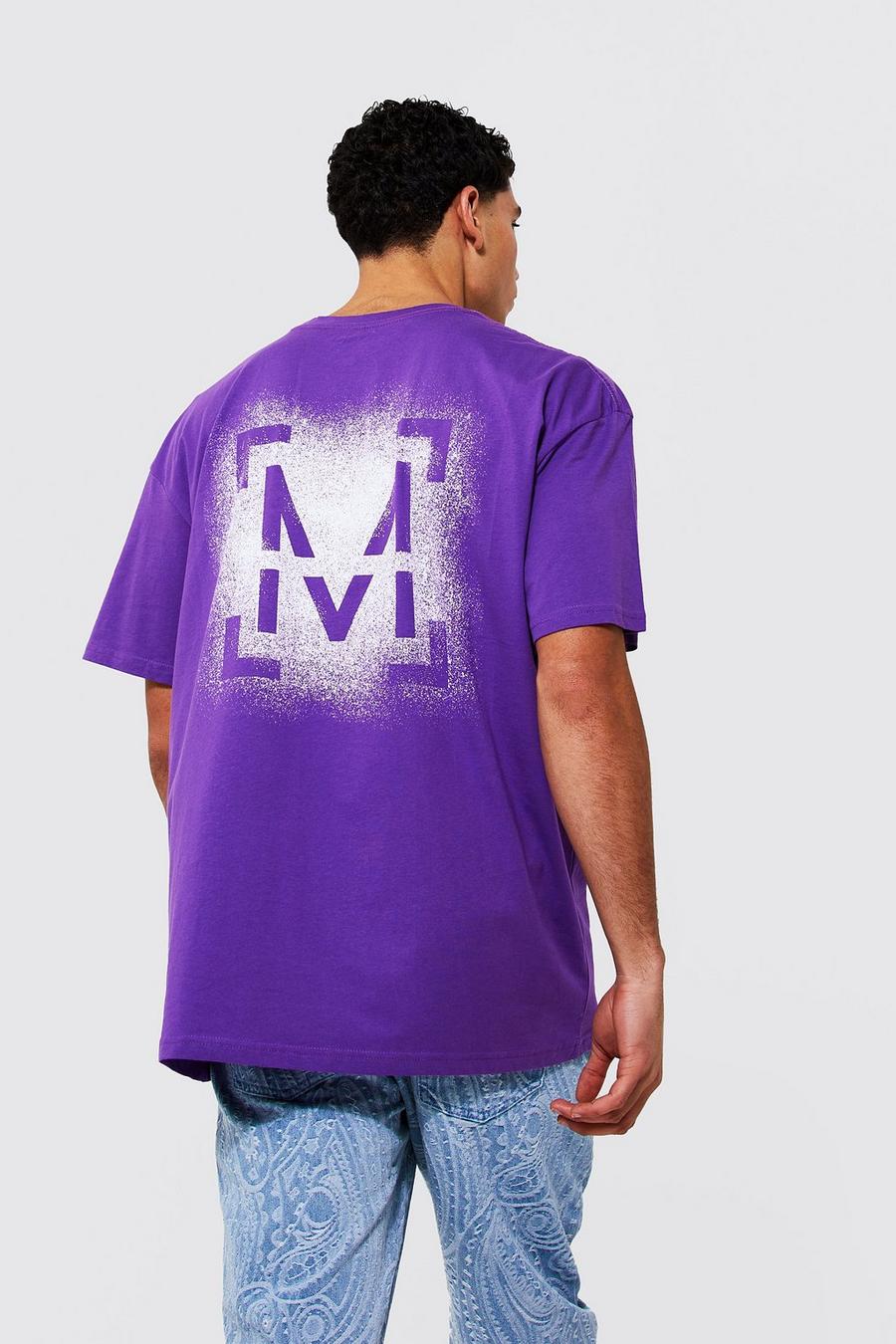 Purple Oversized Stencil M Back Print T-shirt image number 1