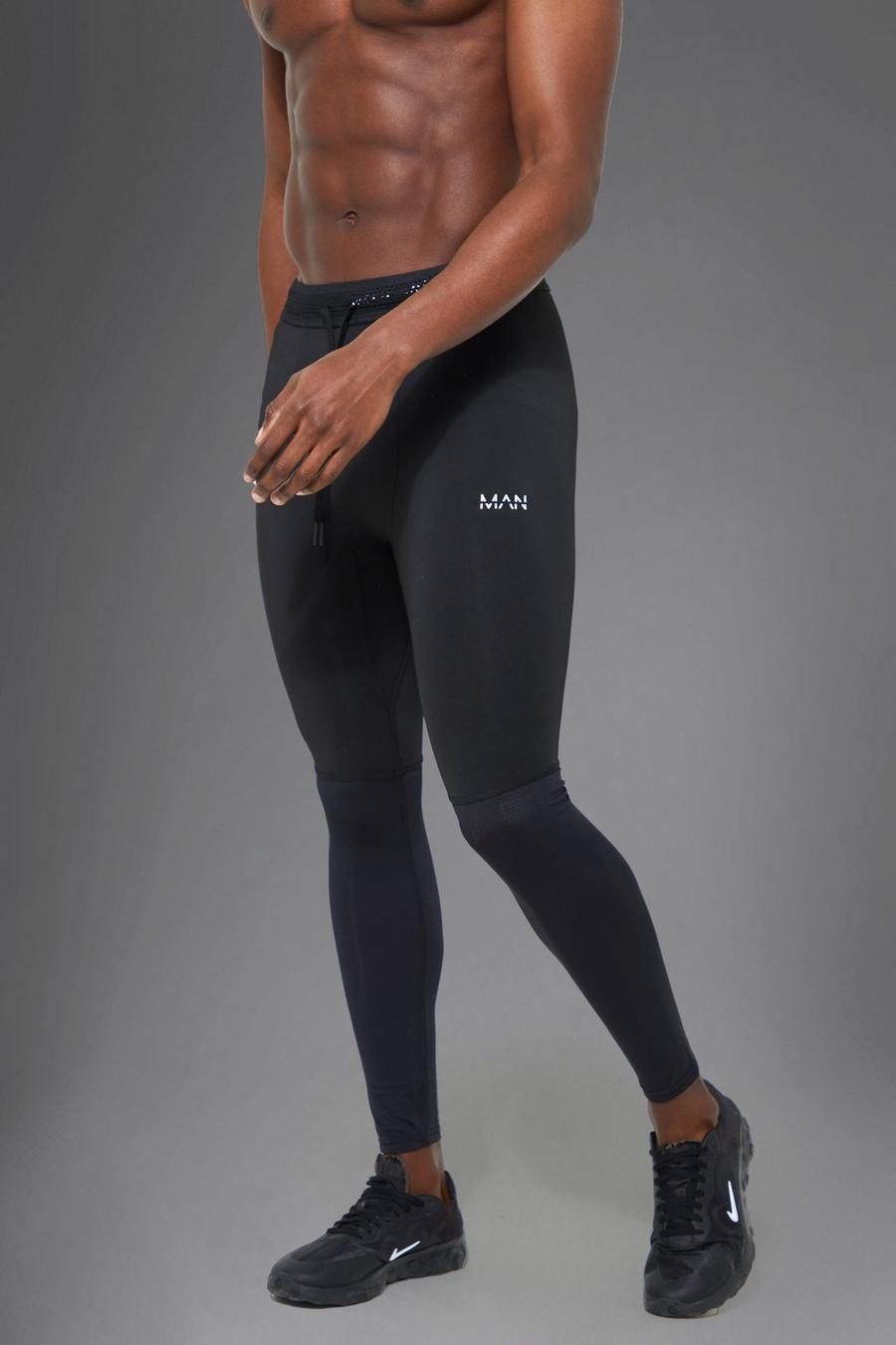 Black svart Man Active Performance Running Legging