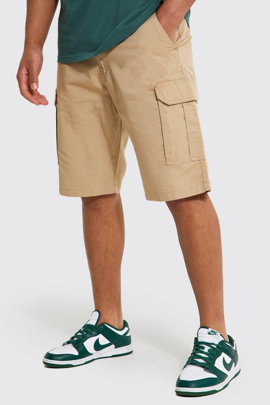 Stone beis Tall Fixed Waist Band Cargo Shorts image number 1