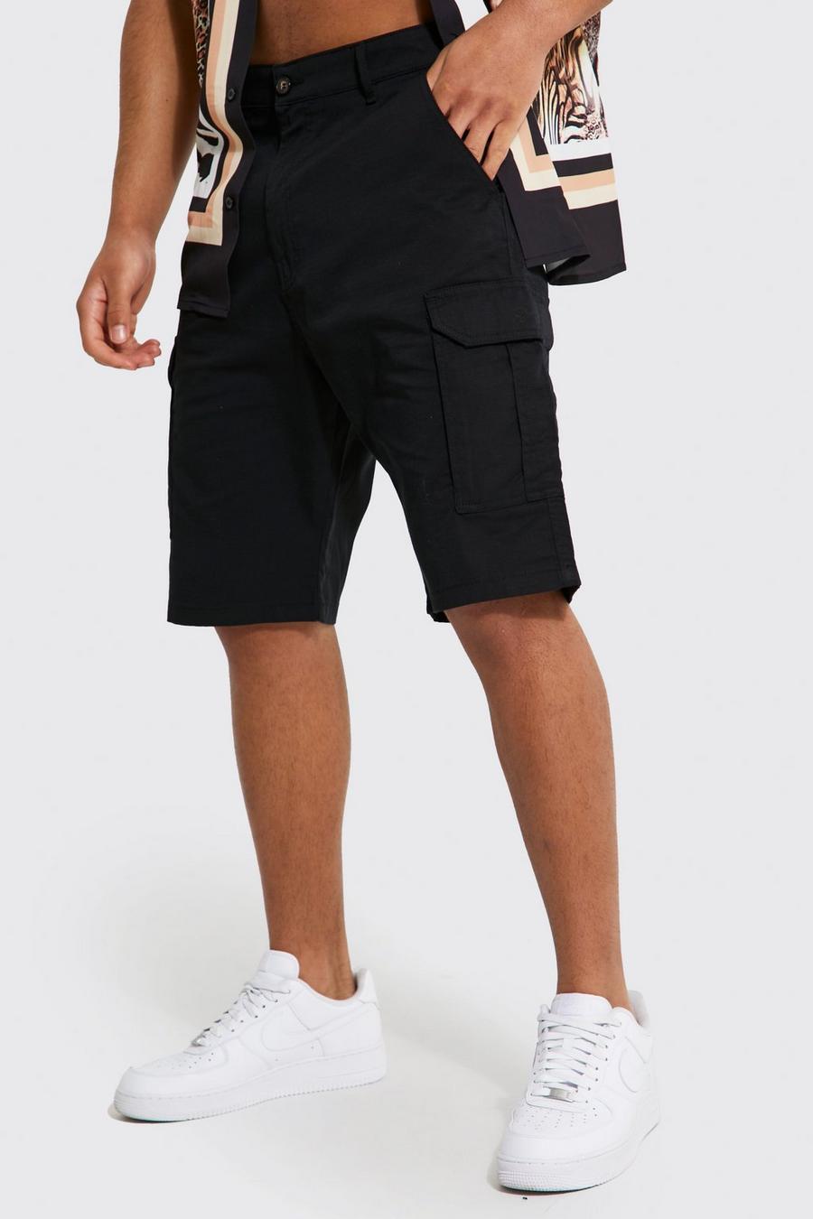 Black Tall Fixed Waist Band Cargo Short image number 1