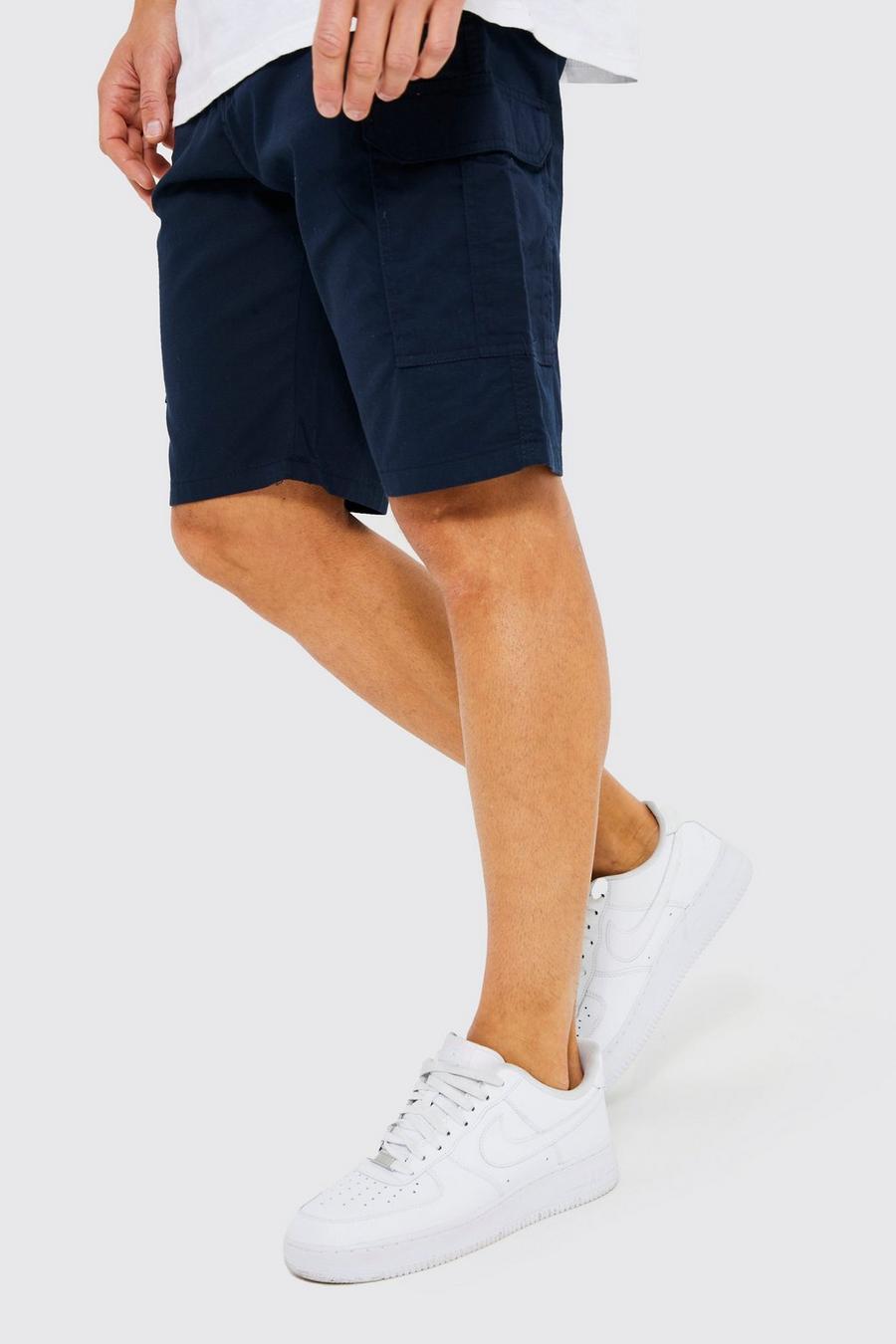 Navy Tall Fixed Waist Band Cargo Shorts image number 1
