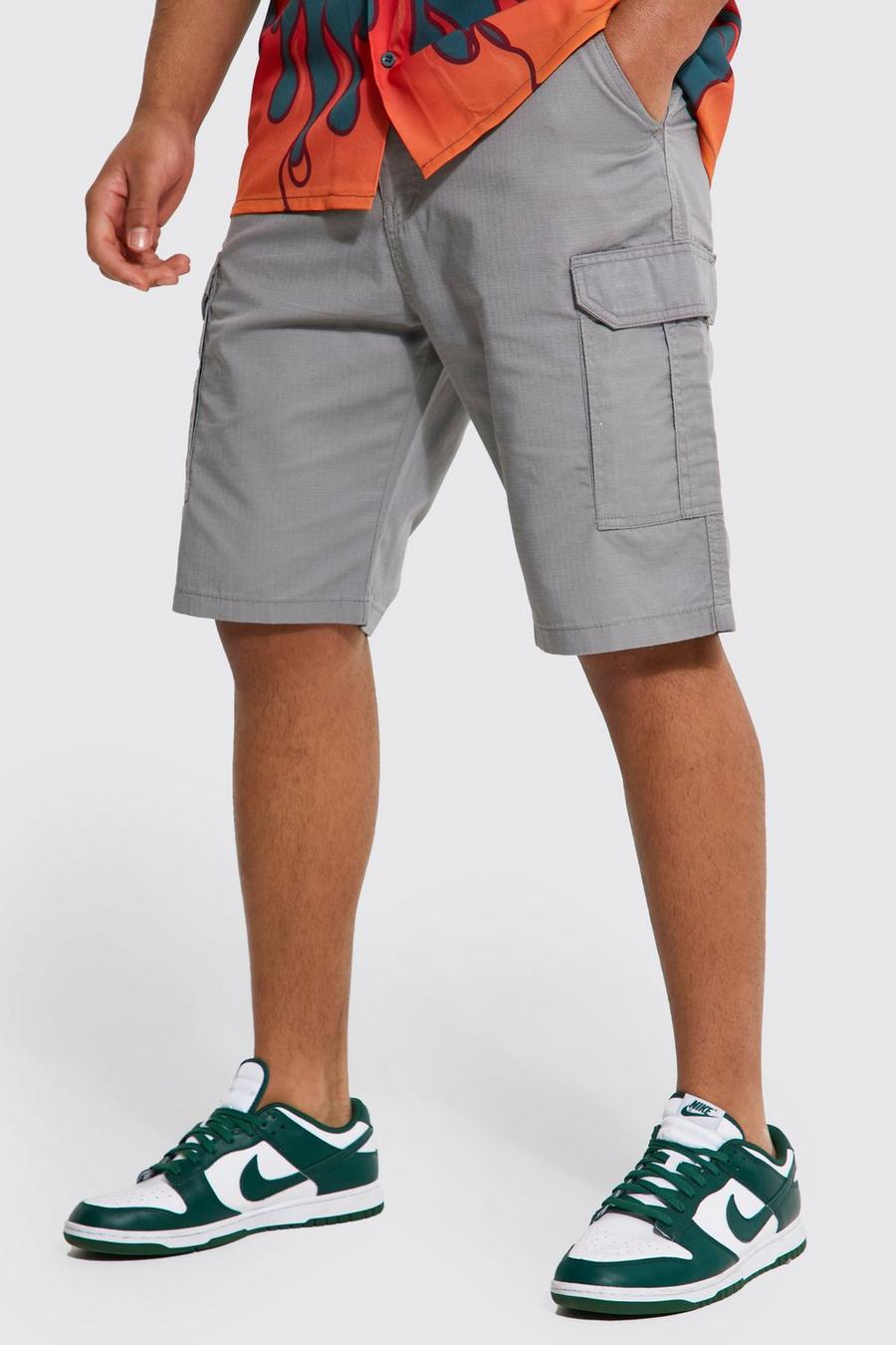 Charcoal Tall Fixed Waist Band Cargo Shorts image number 1