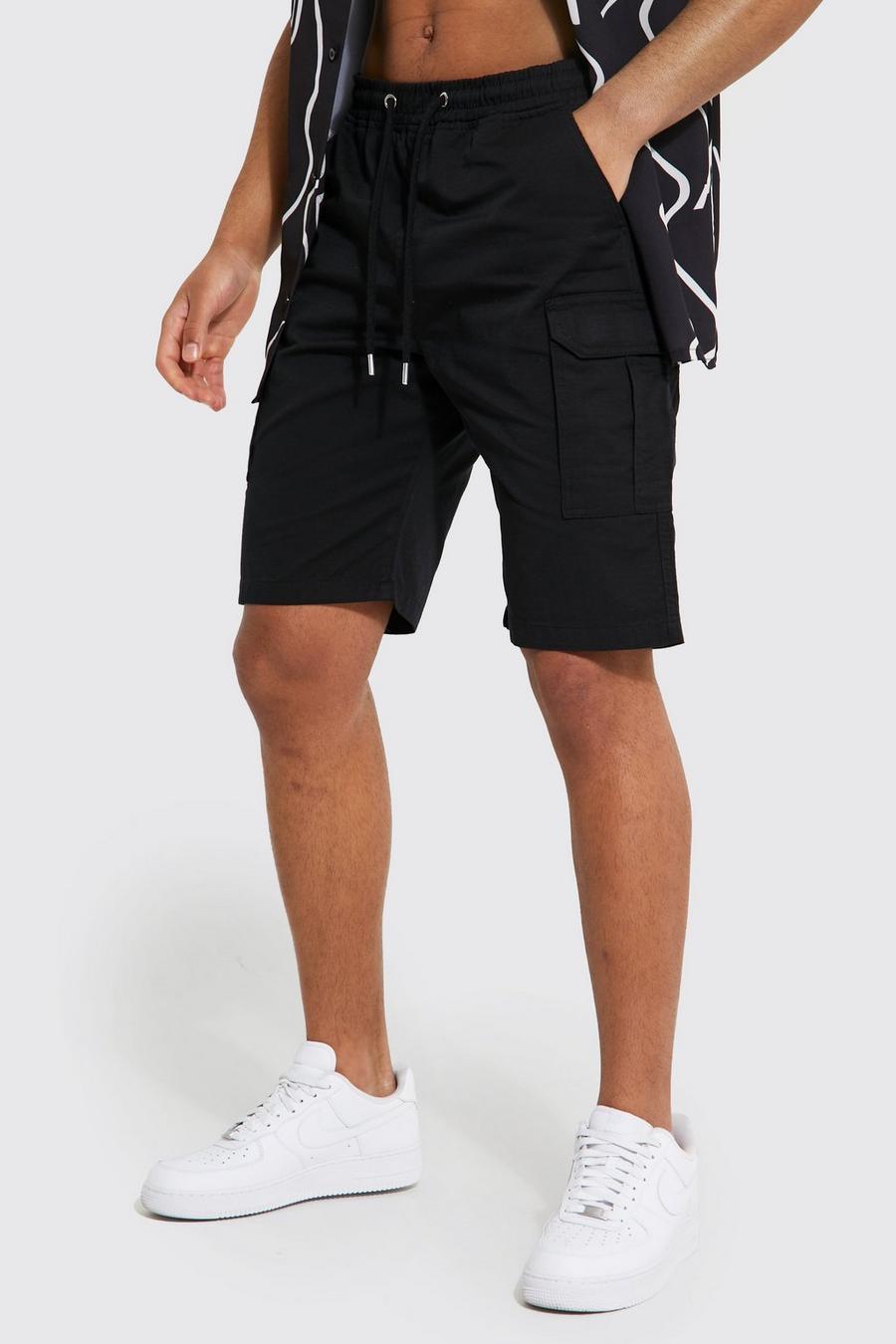 Pantalón corto Tall cargo con cintura elástica, Black image number 1