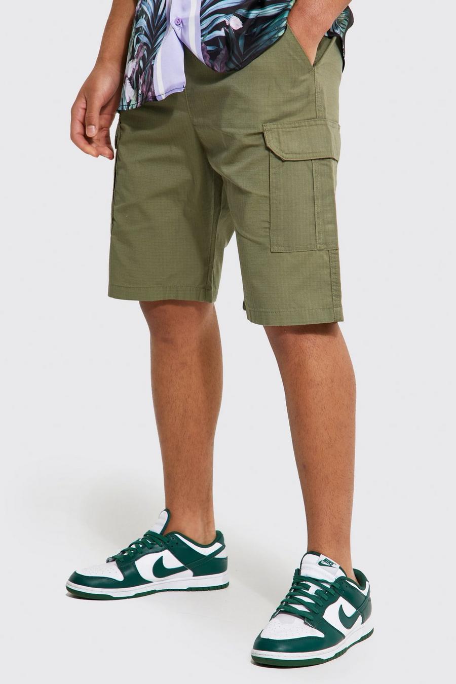 Khaki Tall Cargo Shorts Met Elastische Taille image number 1
