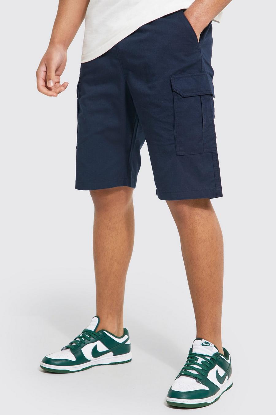 Navy marinblå Tall Elastic Waist Cargo Shorts
