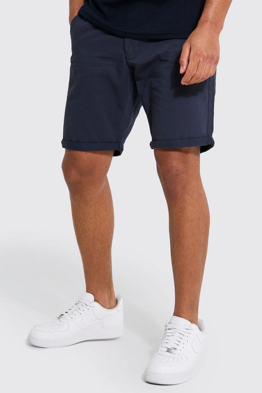 Navy marinblå Tall Slim Fit Chino Shorts image number 1