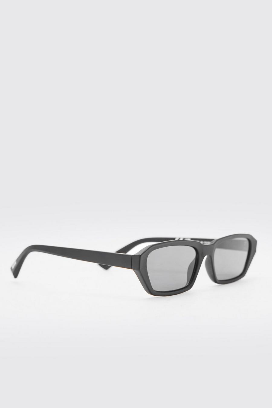 Black Plastic Narrow Rectangle Sunglasses image number 1
