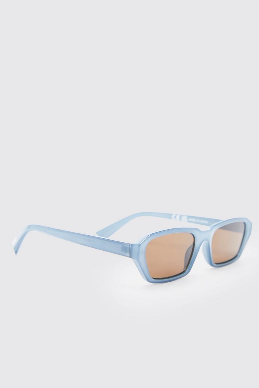 Navy marinblå Plastic Narrow Rectangle Sunglasses