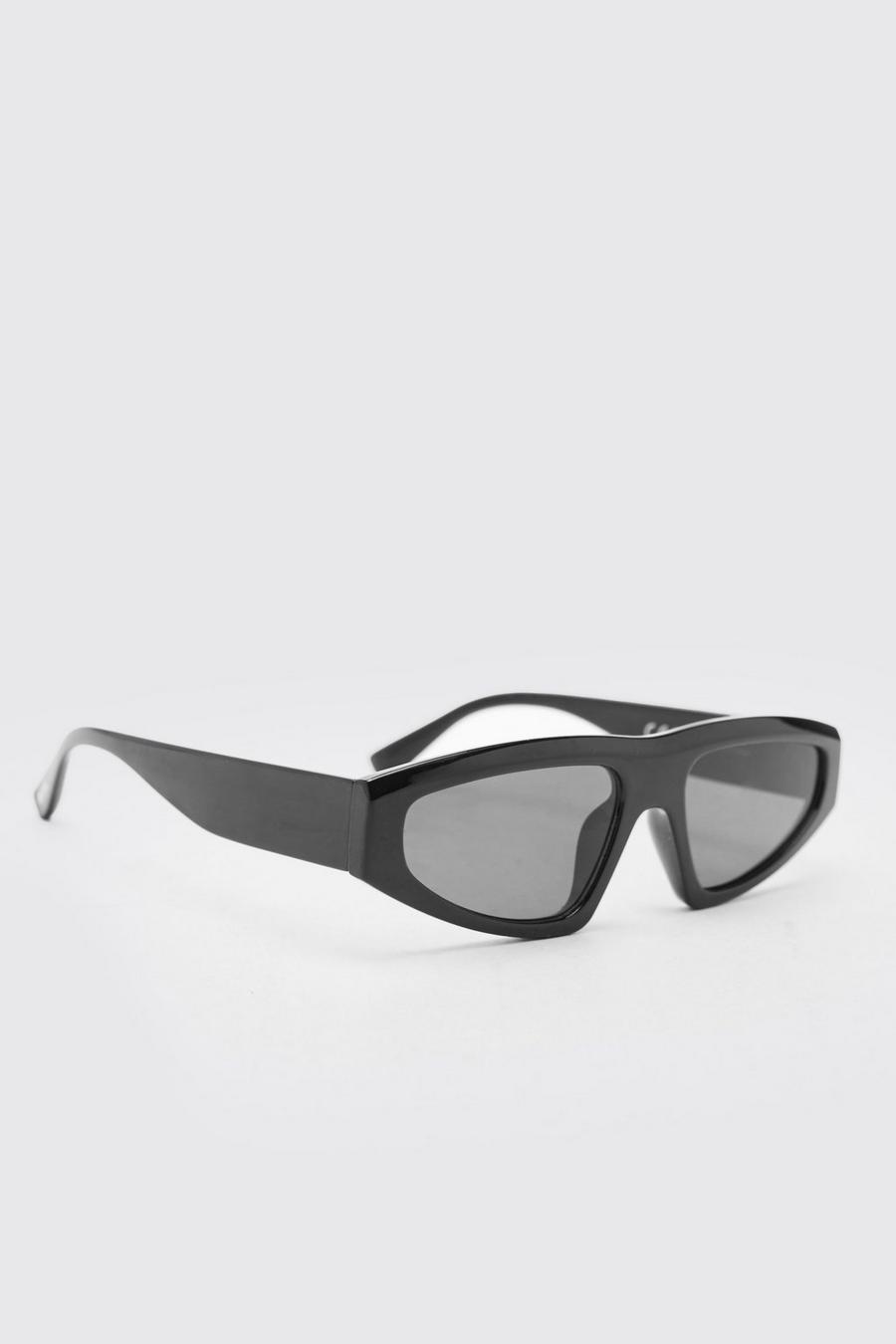 Black Plastic Angled Flat Top Sunglasses image number 1