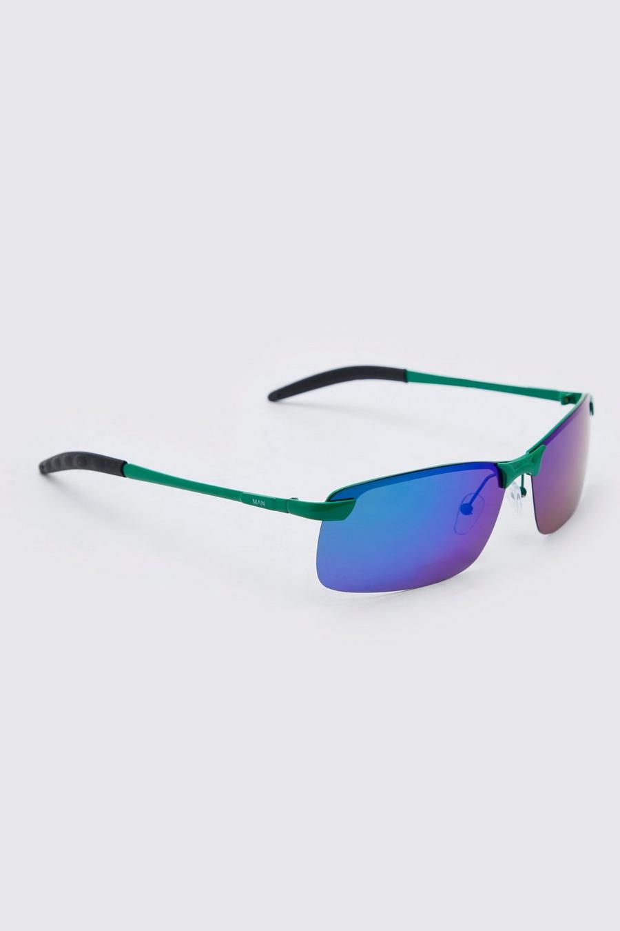 Green Metal Wrap Sunglasses image number 1