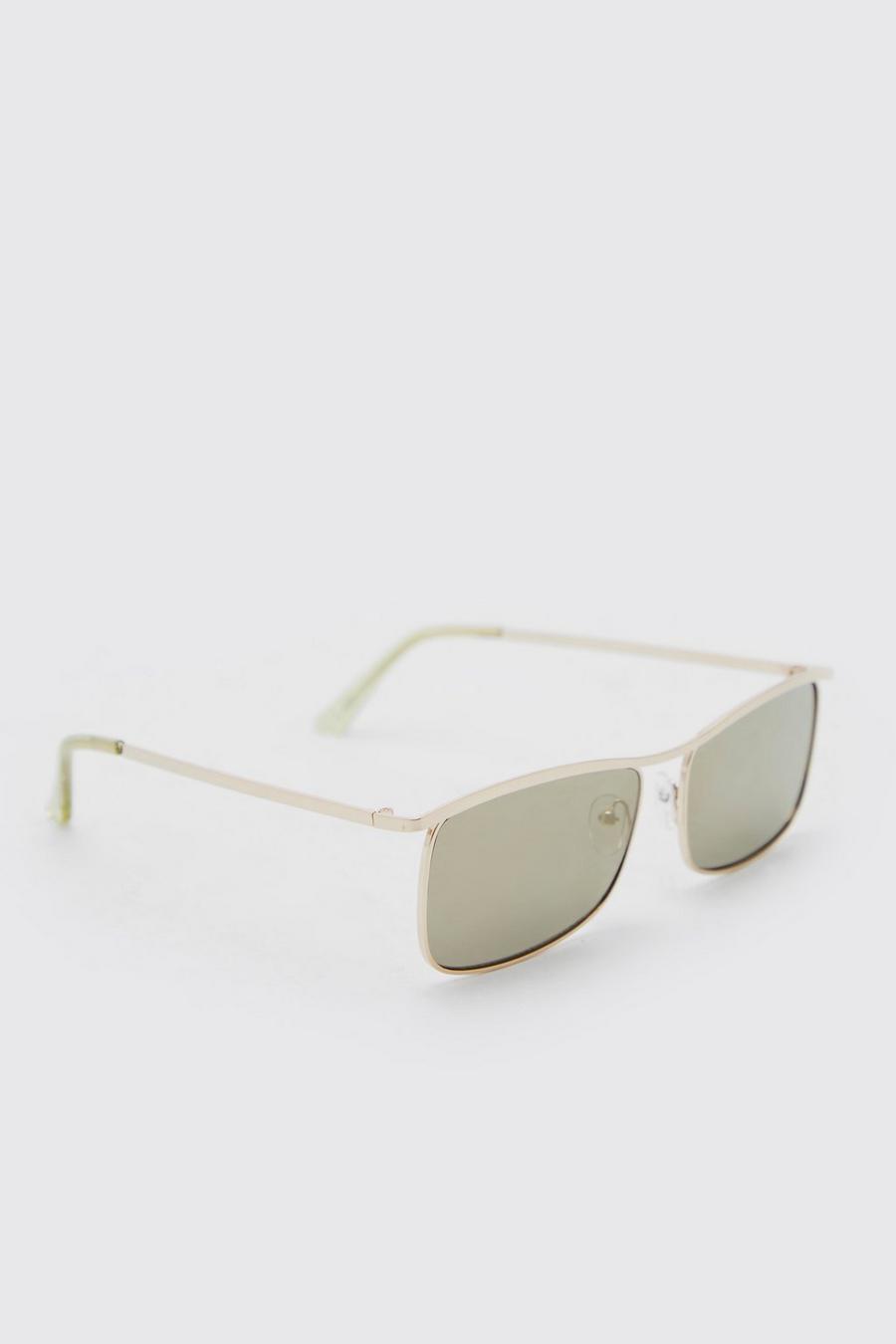 Gold metallic Rectangular Flash Lens Sunglasses image number 1