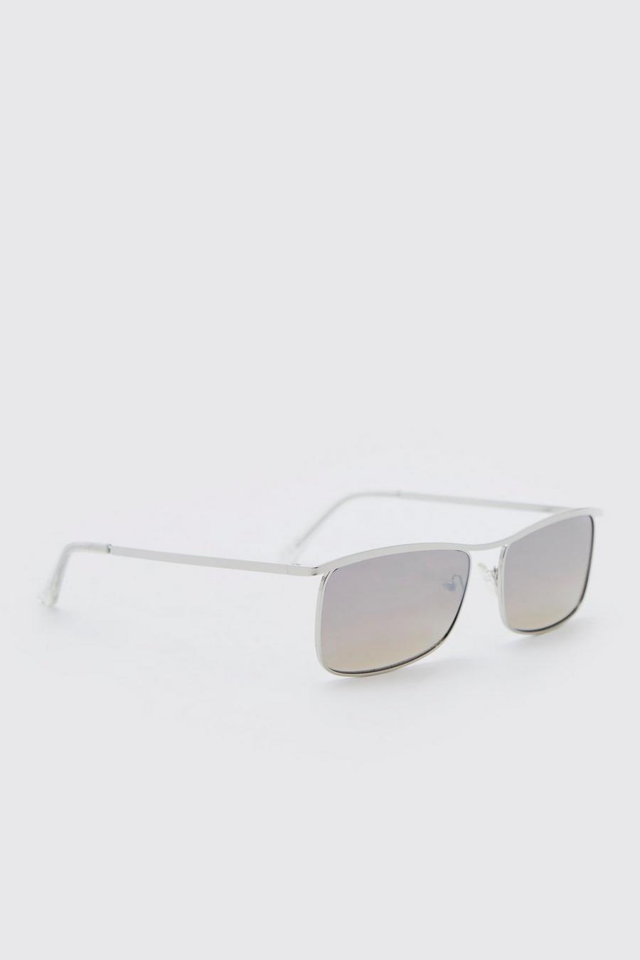 Silver Rektangulära solglasögon med spegelglas image number 1