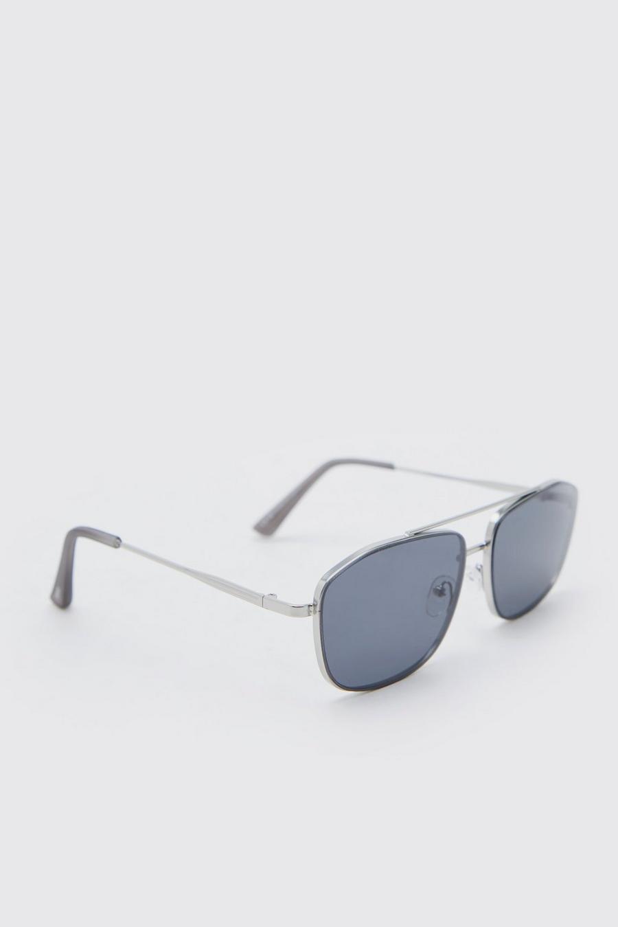 Silver Metal Deep Frame Navigator Sunglasses