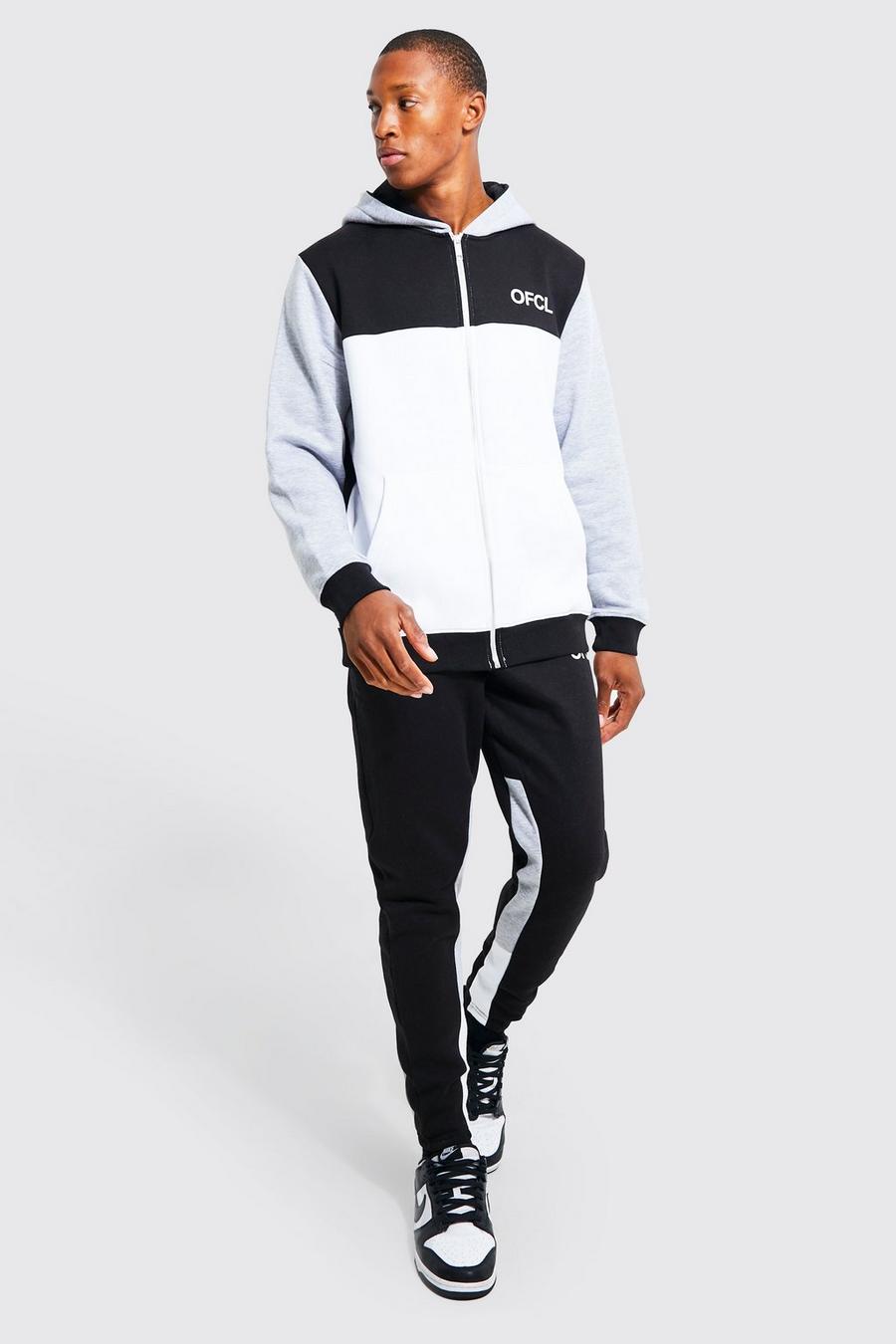 Grey marl grå Ofcl Colour Block Zip Hooded Tracksuit image number 1
