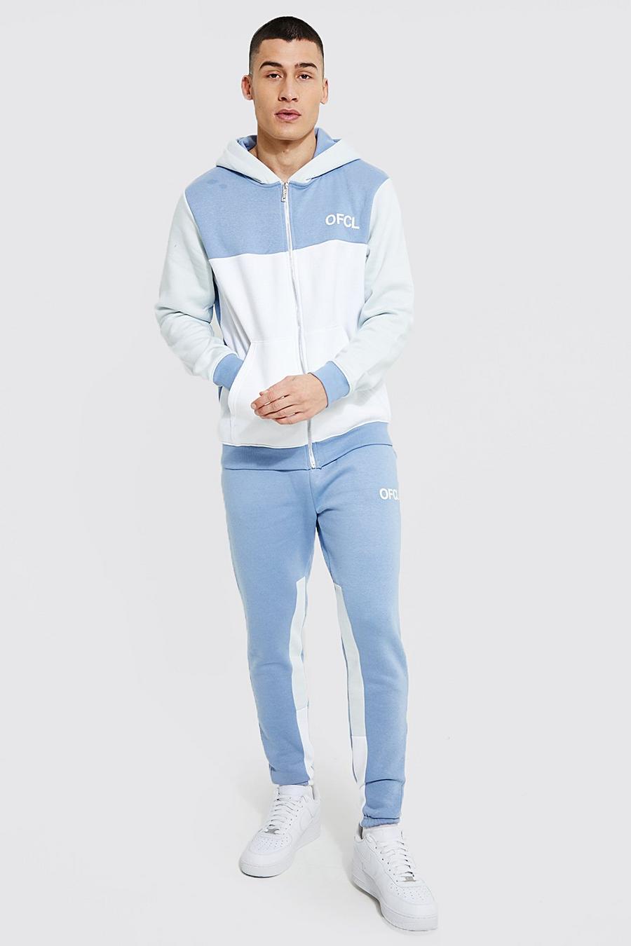 Blue Ofcl Colour Block Zip Hooded Tracksuit image number 1