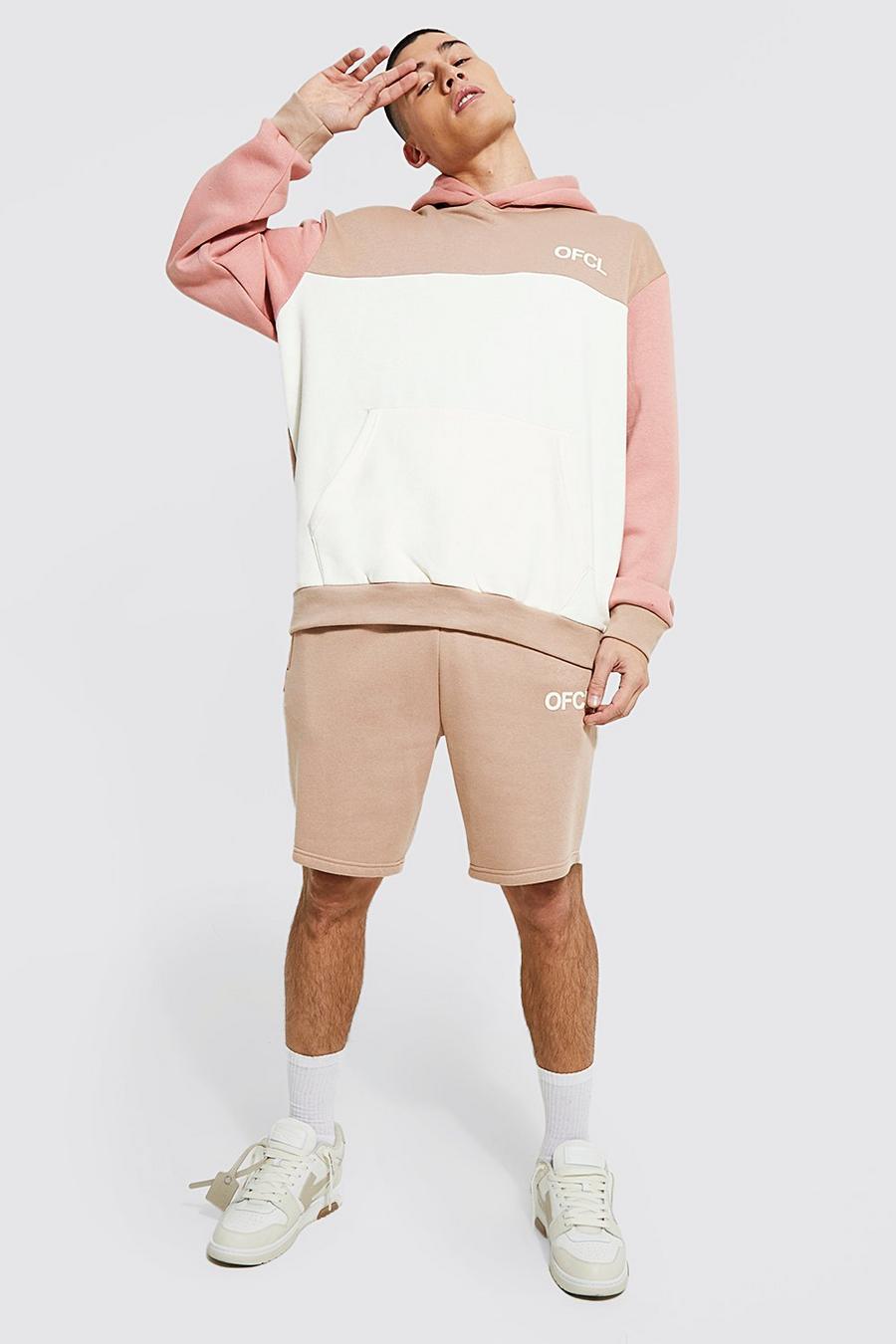 Taupe Oversized Ofcl Colour Block  Short Tracksuit image number 1