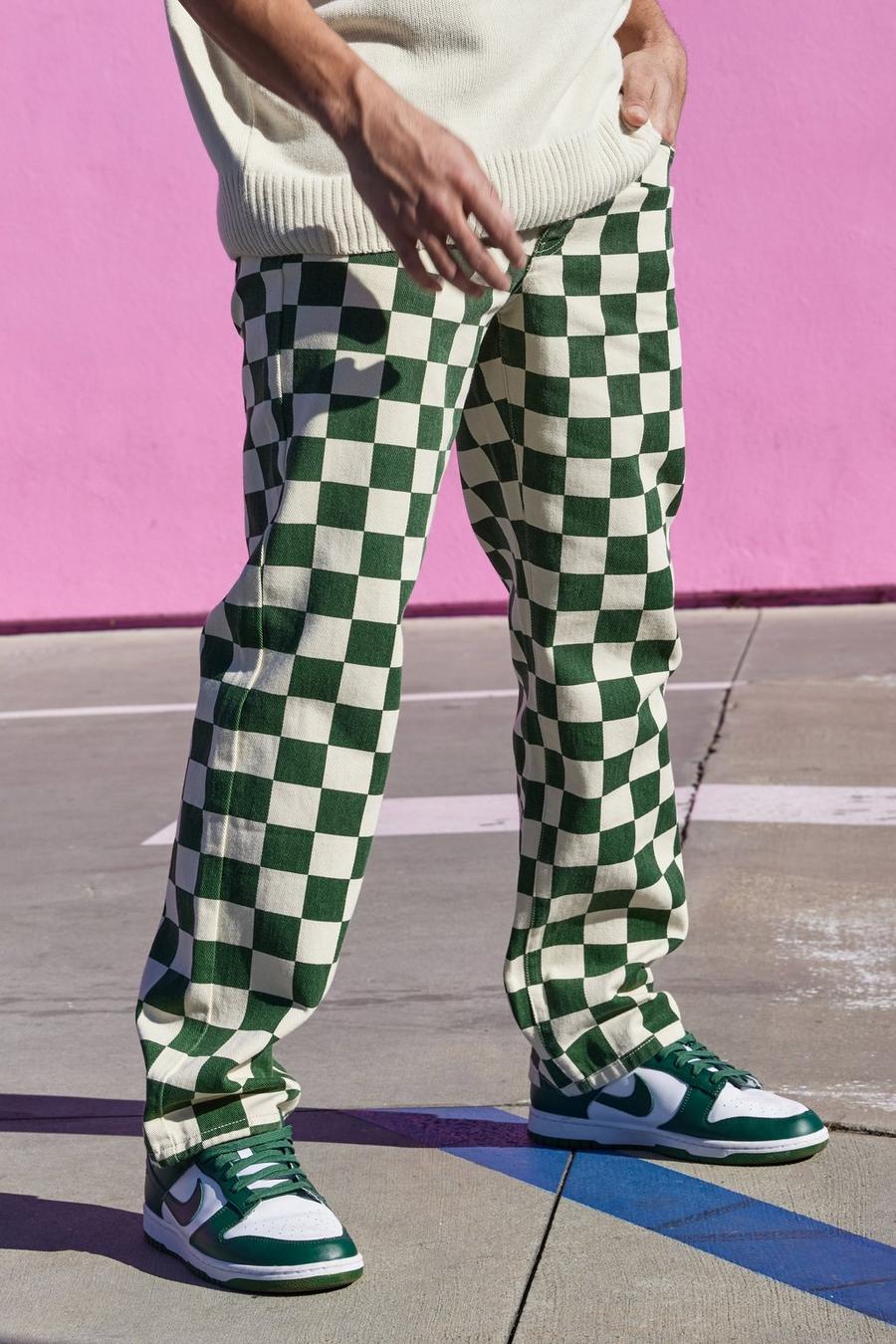 Dark green Relaxed Fit Checkerboard Jean 