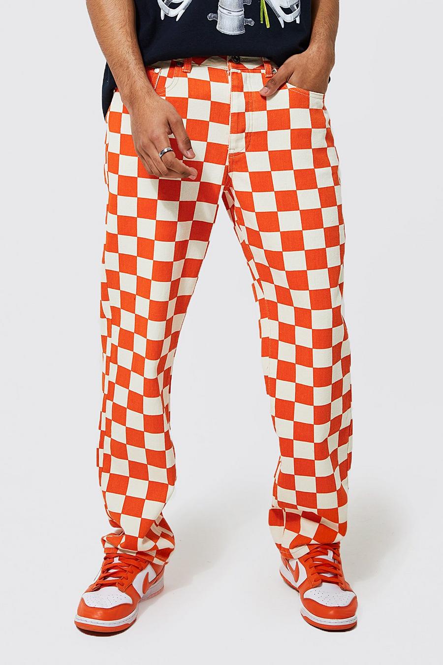 Orange Relaxed Fit Checkerboard Jean  image number 1