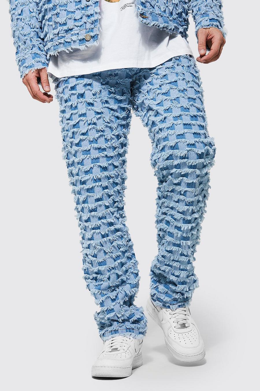 Light blue Relaxed Fit Frayed Checkerboard Jean image number 1